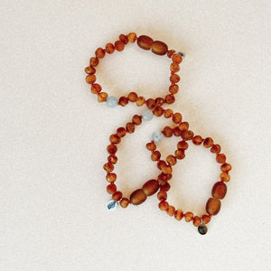 Ocean / Aquamarine and Cognac Bracelet/anklet